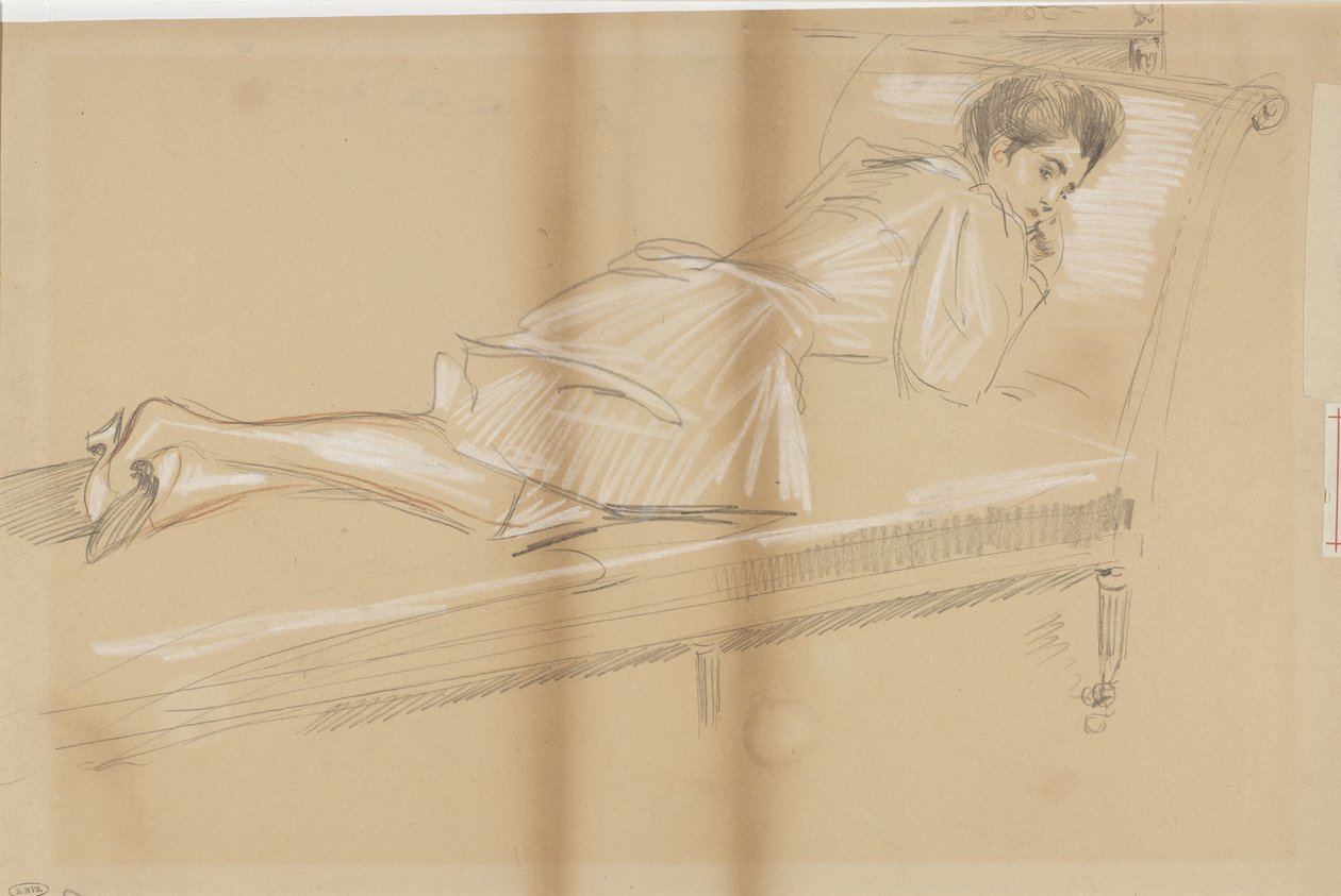 Frau liegend auf einer Ruhebank von Paul Cesar Helleu