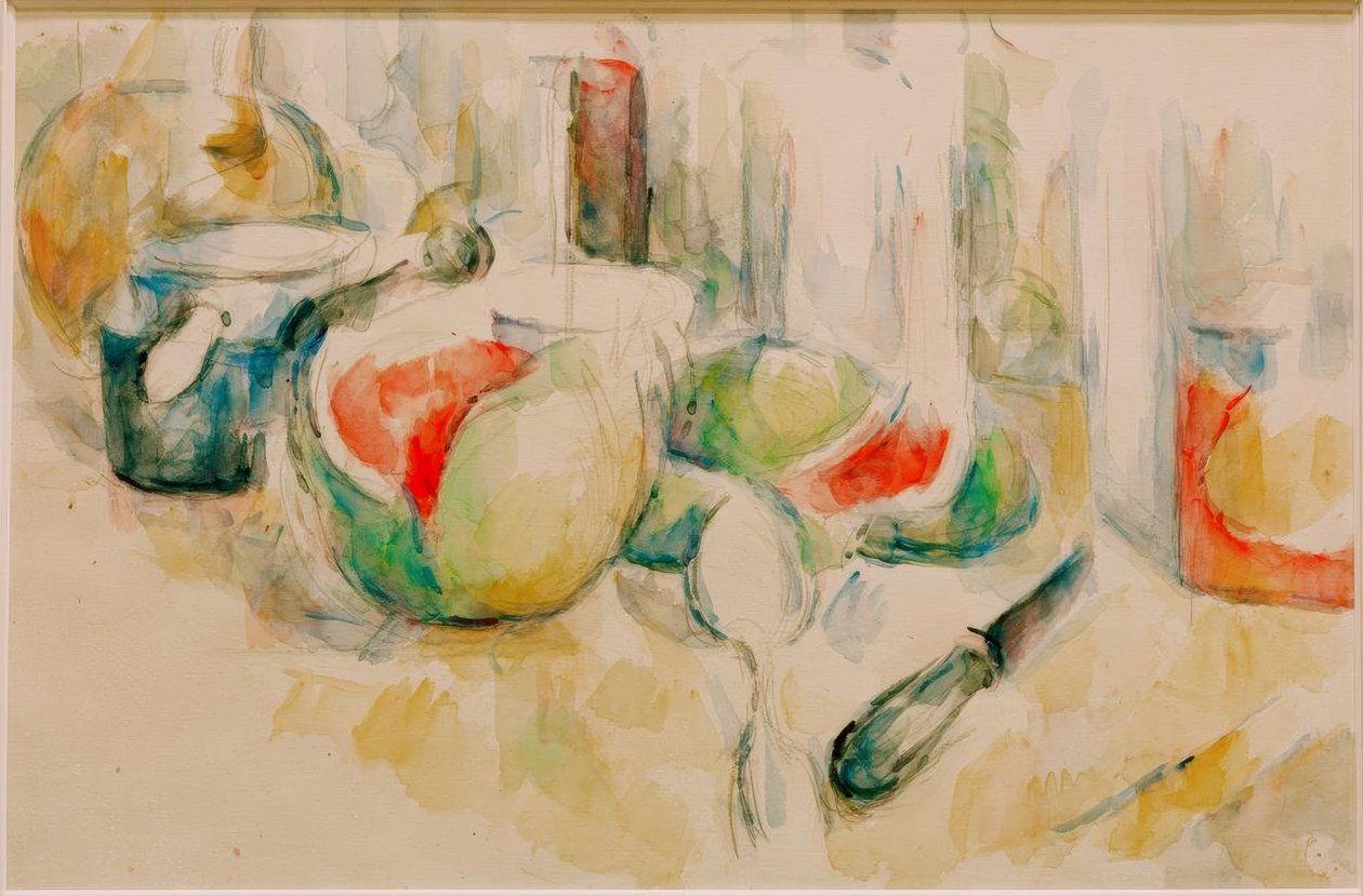 Stillleben mit angeschnittener Wassermelone von Paul Cézanne