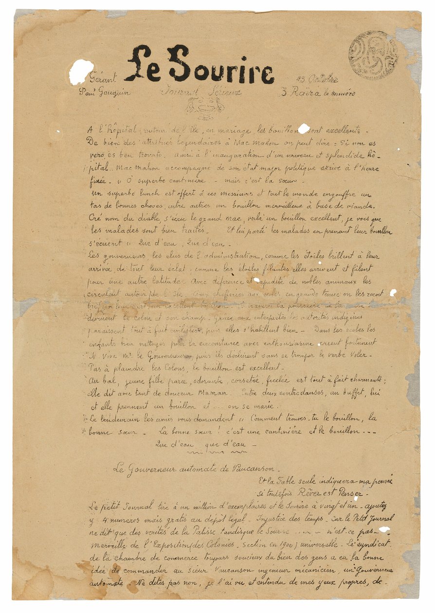 Le sourire: Ernsthafte Zeitschrift, 13. Oktober 1899 von Paul Gauguin