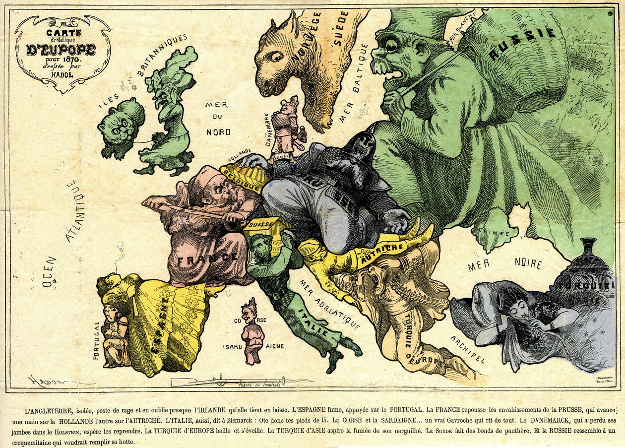 Drolatische Karte von Europa für 1870 von Paul Hadol