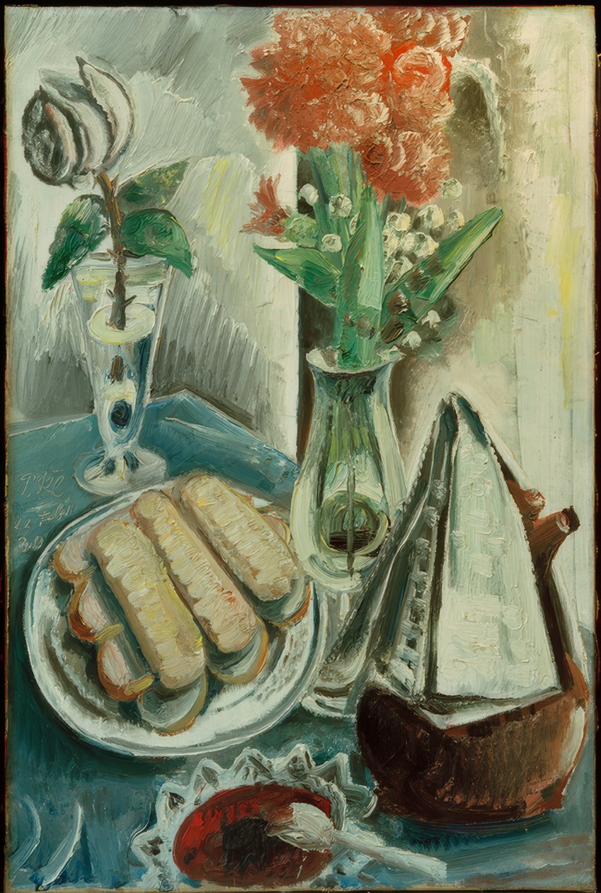 Stilleben mit Kaffeekanne, Blumen und Gebäck von Paul Kleinschmidt