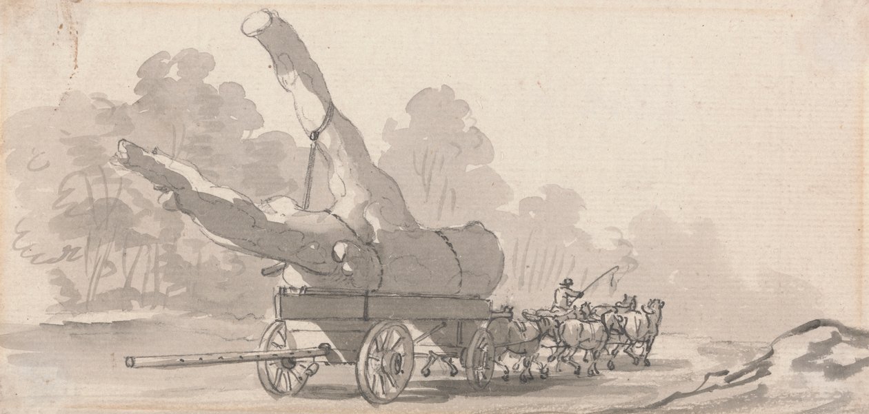 Karren mit einem großen Baumstamm von Paul Sandby