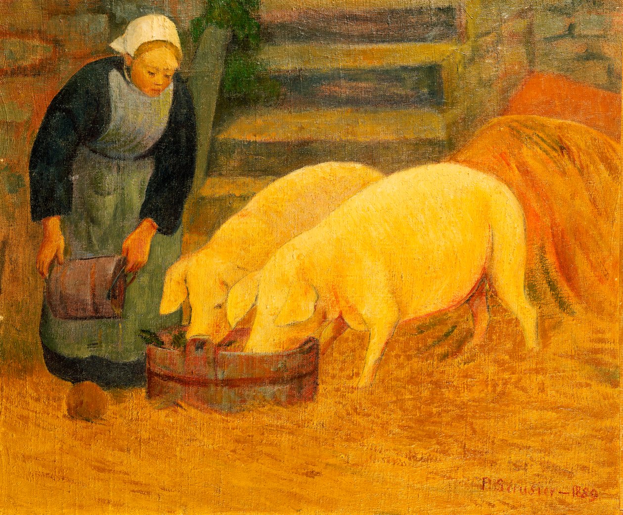 Ein junges Mädchen füttert zwei Schweine, 1889 von Paul Sérusier