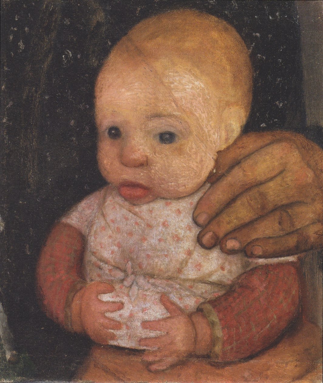 Säugling mit der Hand der Mutter von Paula Modersohn Becker