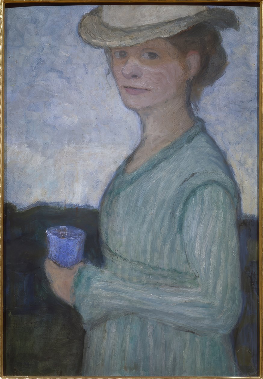 Selbstbildnis mit blauem Glas von Paula Modersohn Becker