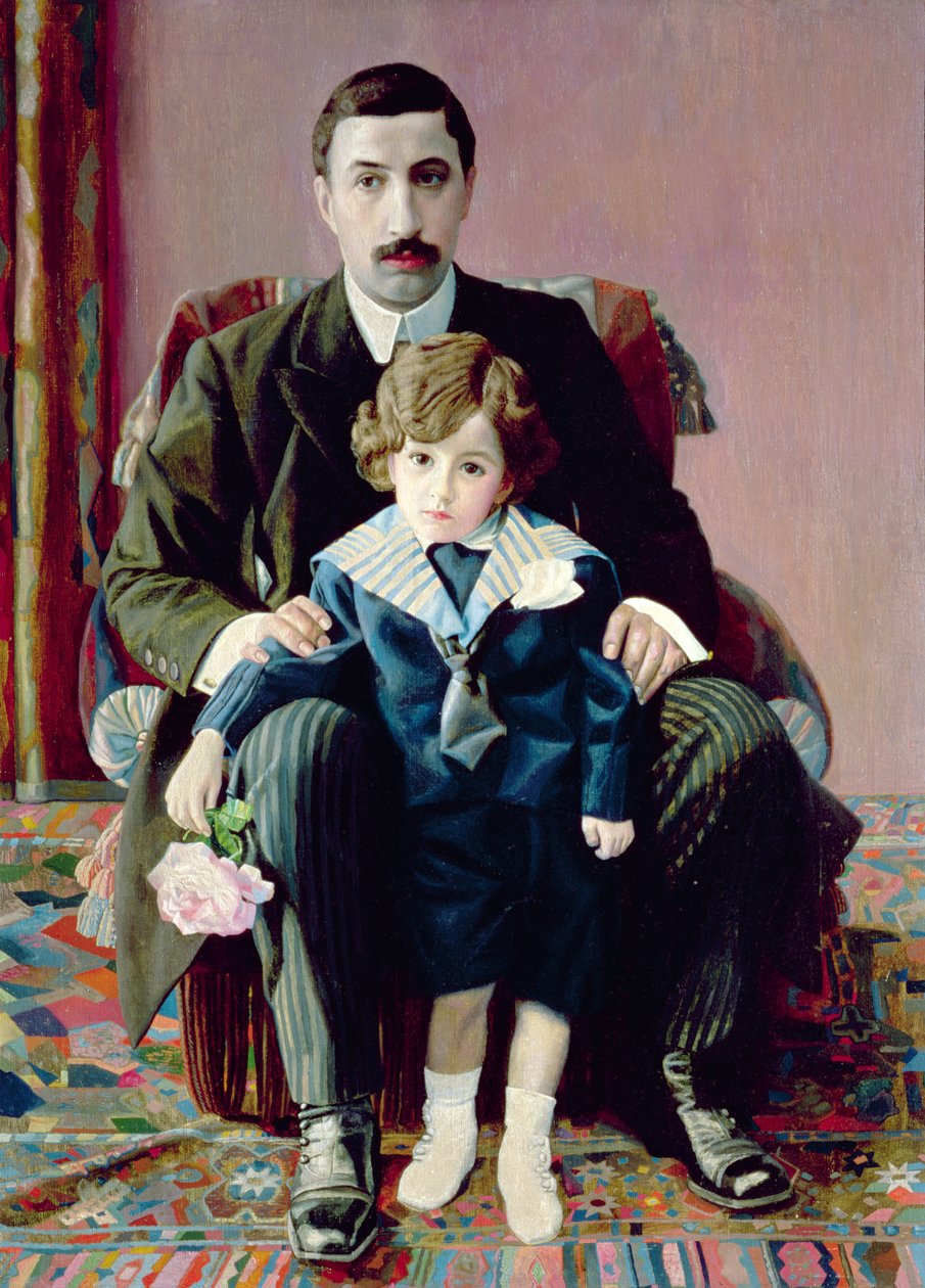 Porträt von Arman Frantsevich Aziber und seinem Sohn, 1915 von Pawel Nikolajewitsch Filonow
