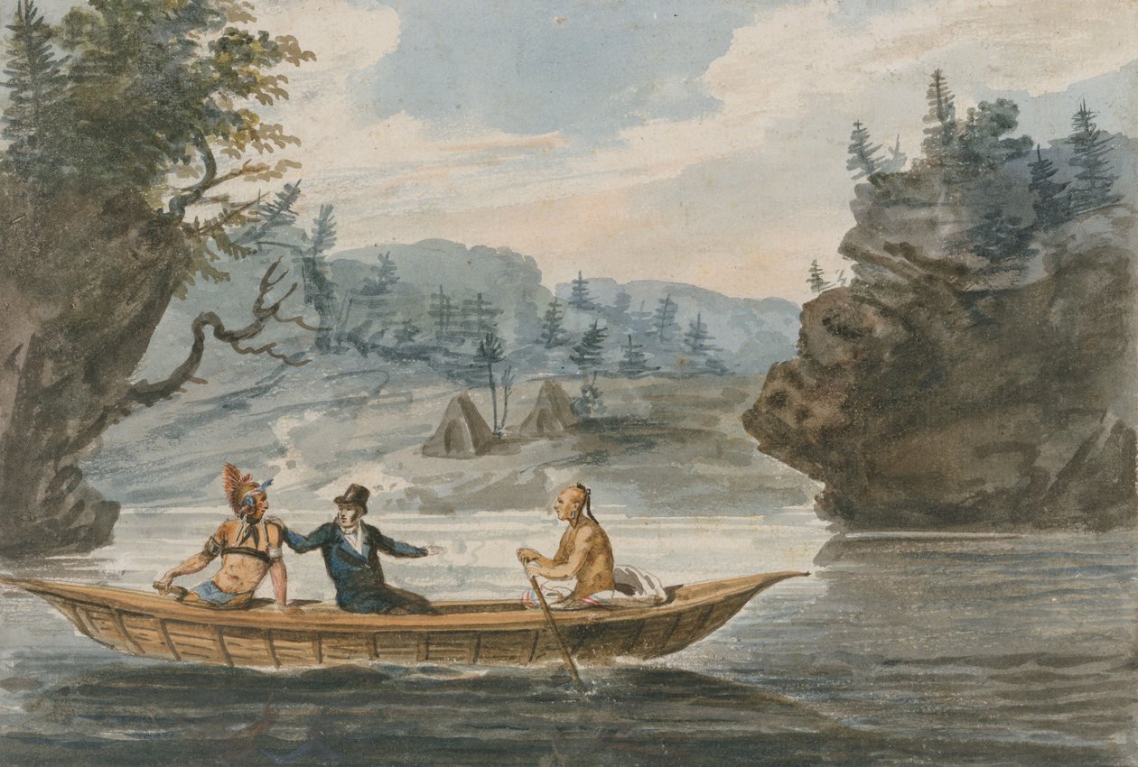 Zwei Indianer und ein Weißer in einem Kanu, 1811-13 von Pavel Petrovich Svinin