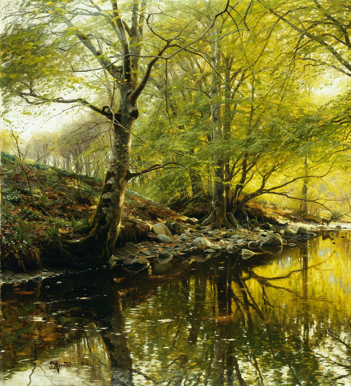 Eine bewaldete Flusslandschaft von Peder Monsted