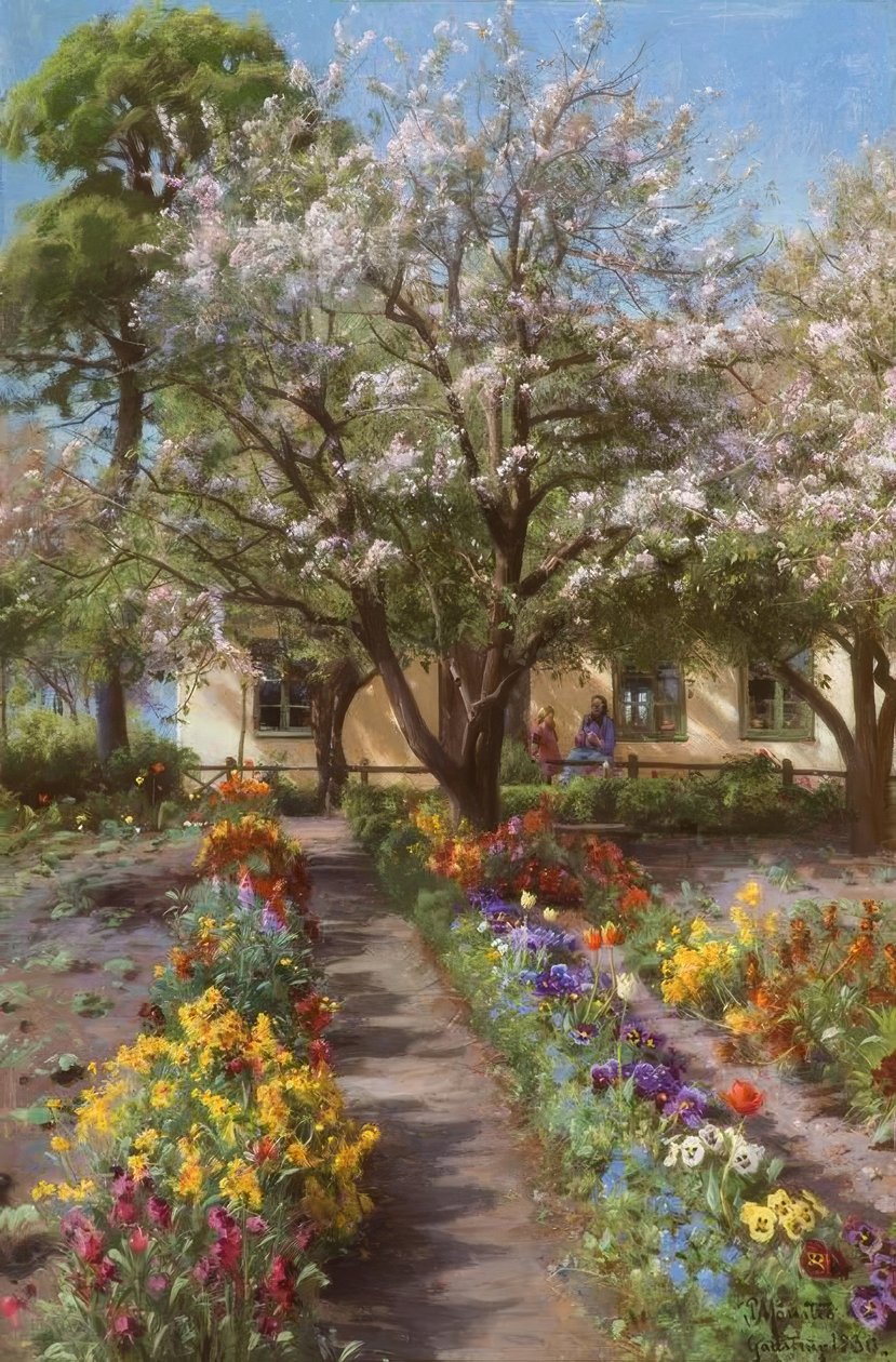 Blühender Garten im Frühling von Peder Monsted