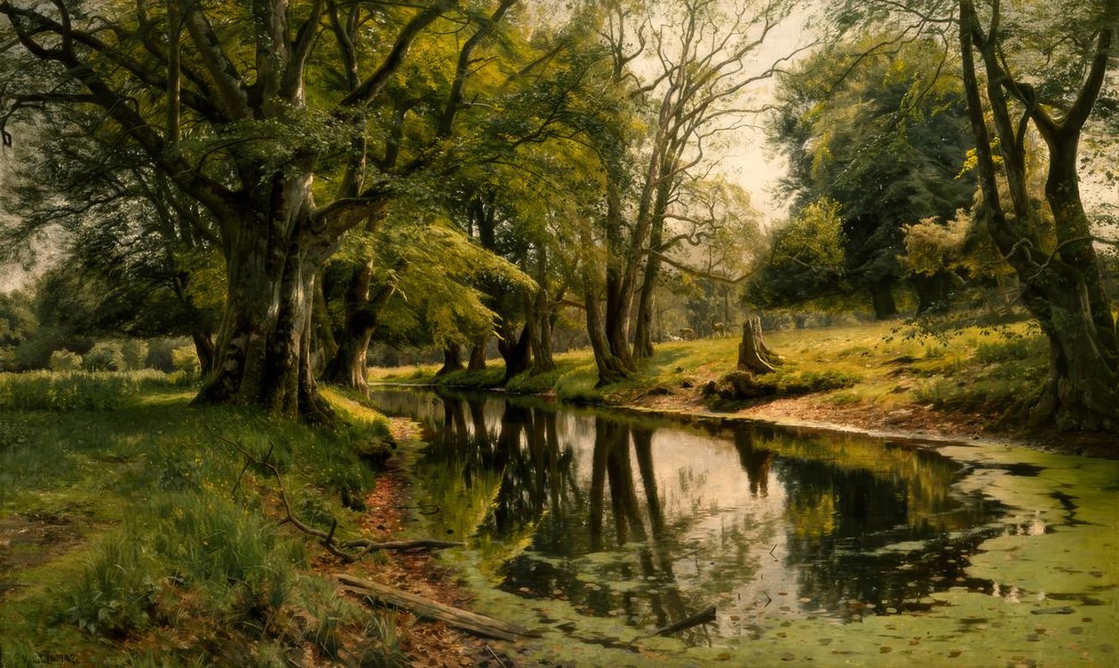 Stilles Wasser im Wald von Peder Monsted