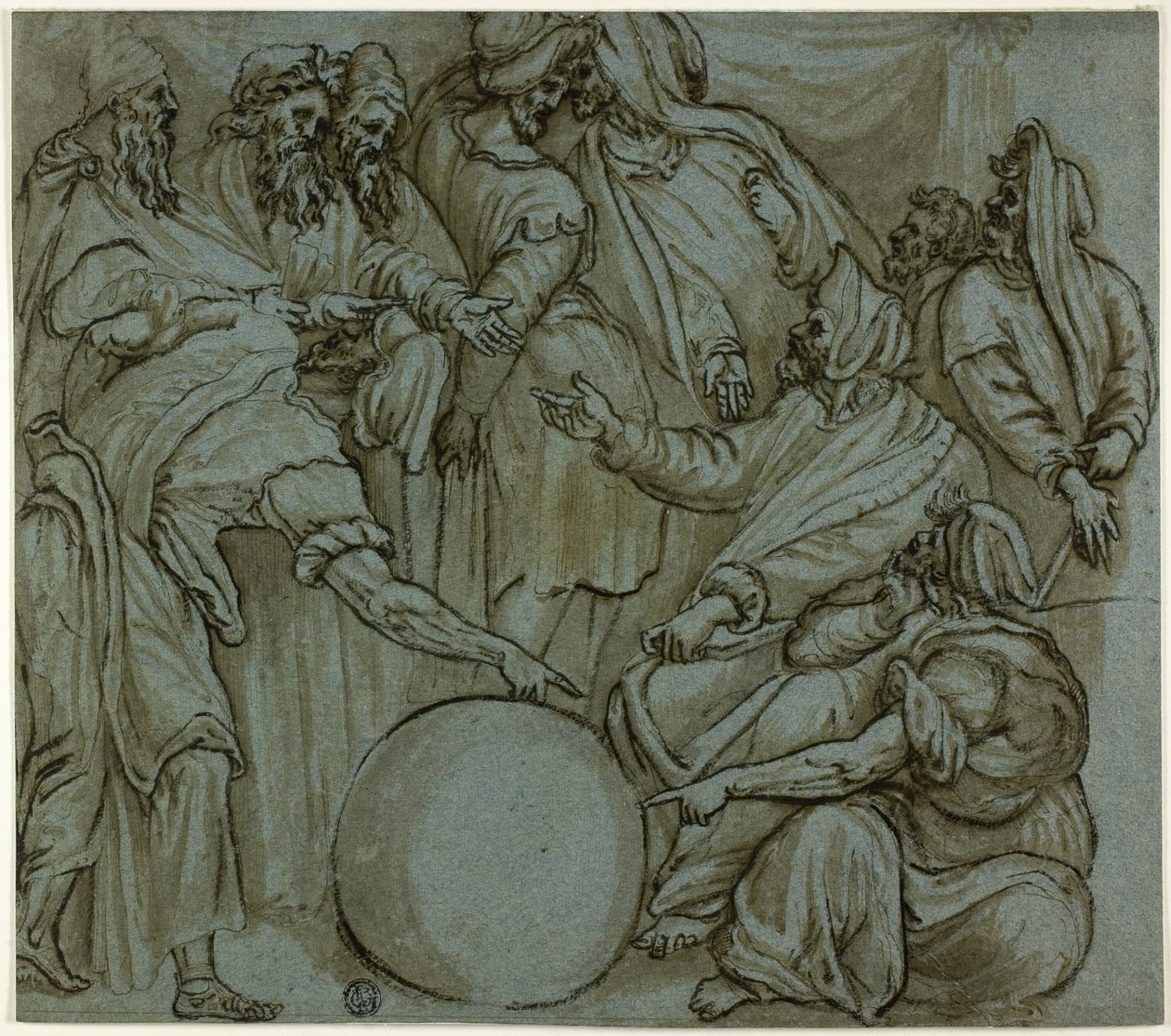 Philosophen diskutieren den Erdglobus von Perino del Vaga