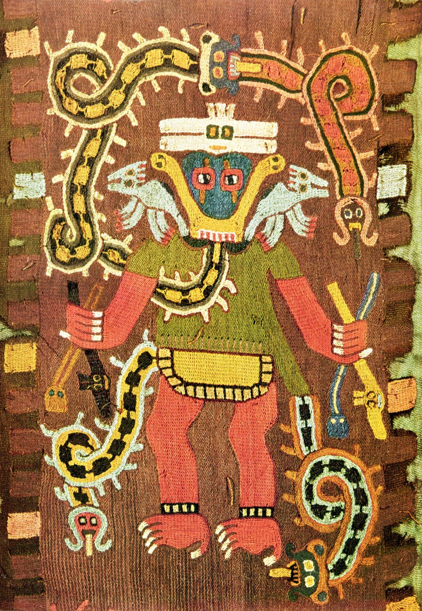 Bestickte mythologische Figur, Paracas-Nekropolis-Stil von Peruvian School