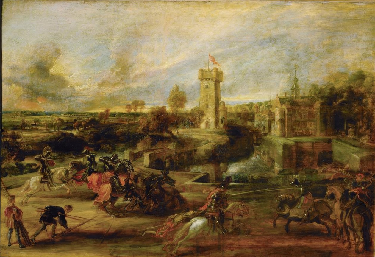 Landschaft mit Turnier vor der Burg von Steen von Peter Paul Rubens