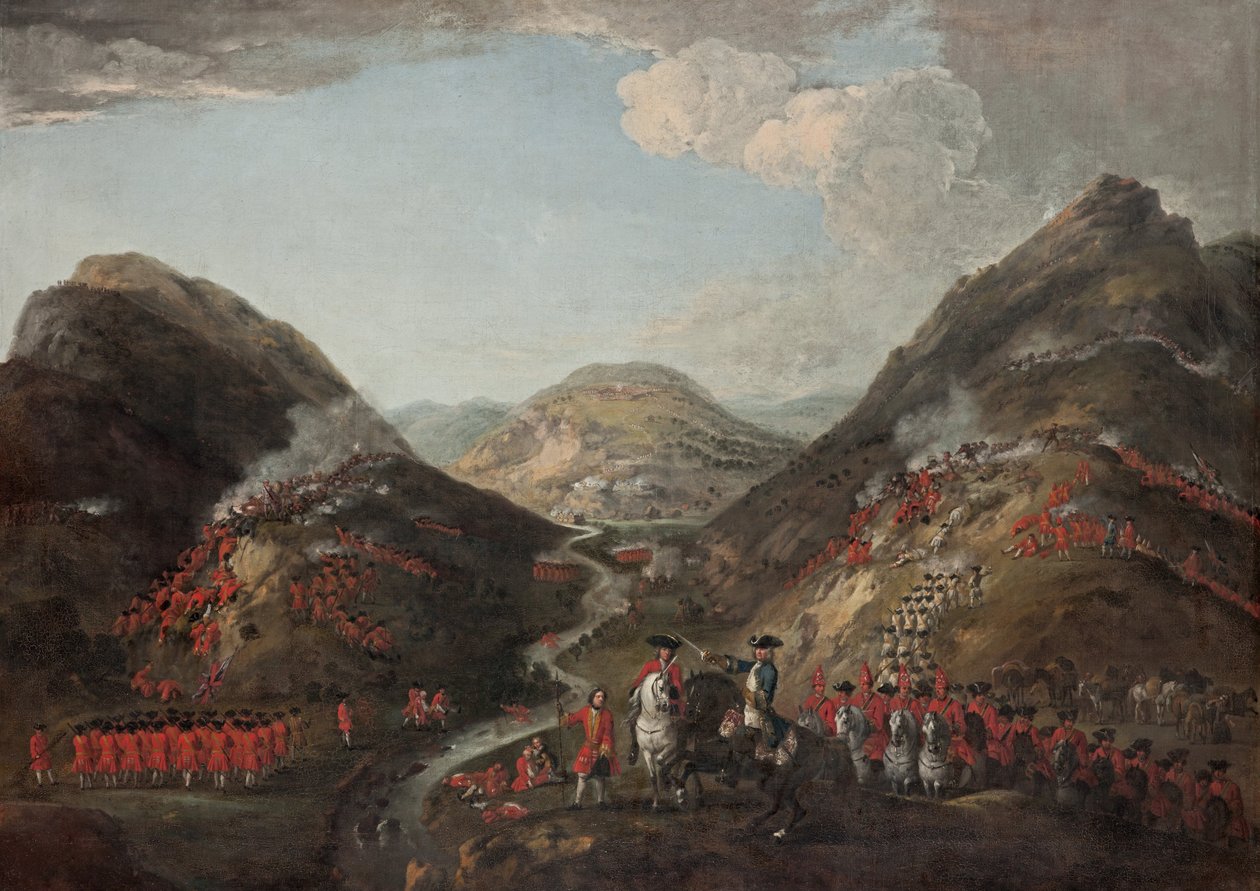 Die Schlacht von Glenshiel 1719. Figuren wahrscheinlich einschließlich Lord George Murray, ca. 1700 von Peter Tillemans