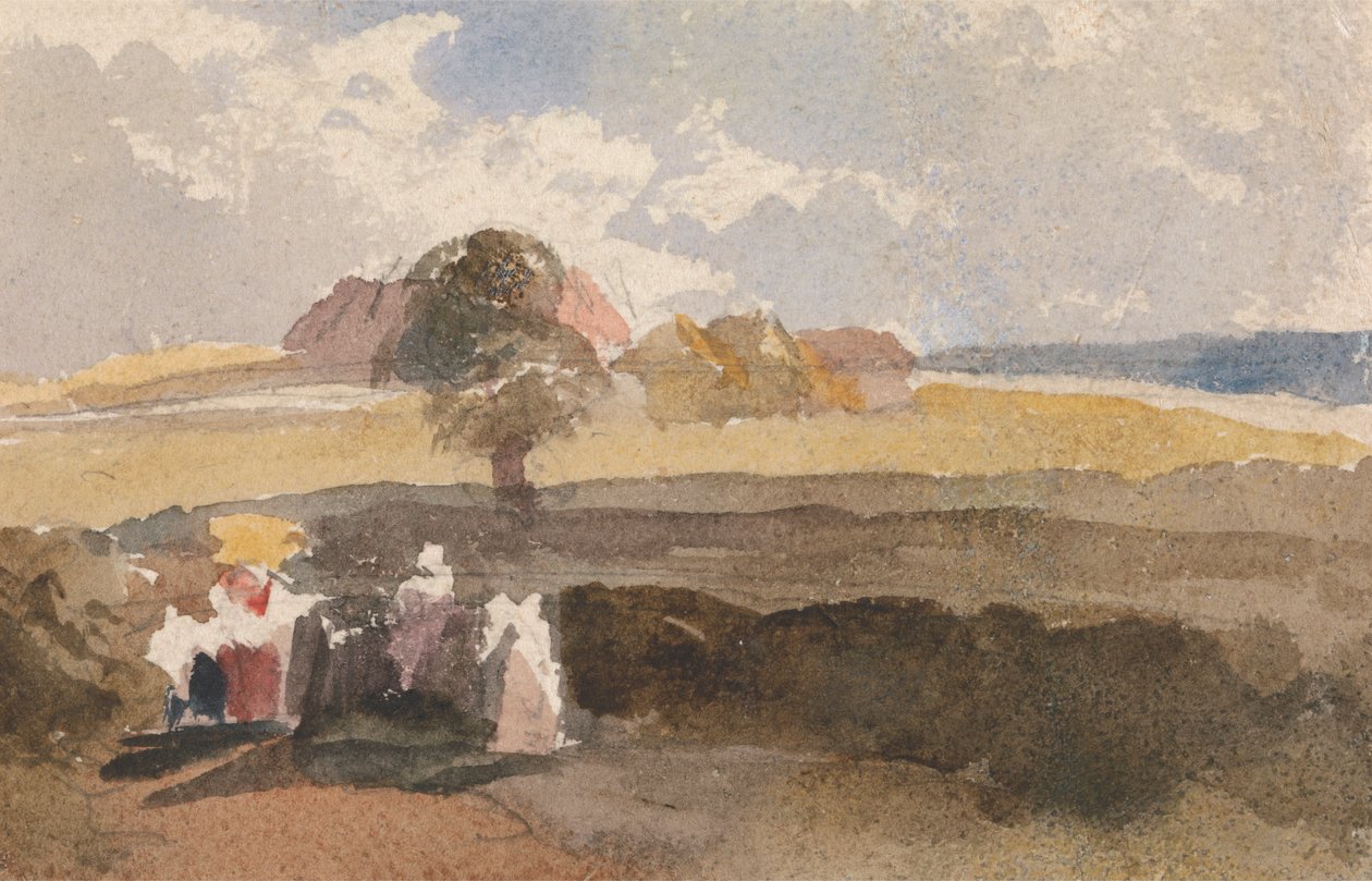 Landschaftsskizze mit Figuren im Vordergrund von Peter DeWint
