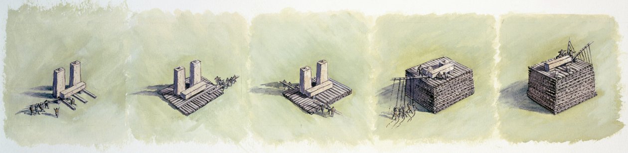 Anheben eines Sturzes, Stonehenge, prähistorisch, ca. 1990-2010 von Peter Dunn
