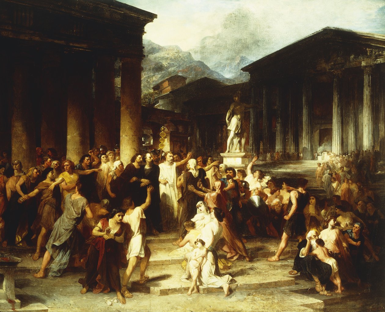 Eine Versammlung vor dem Tempel von Peter Frederick Rothermel