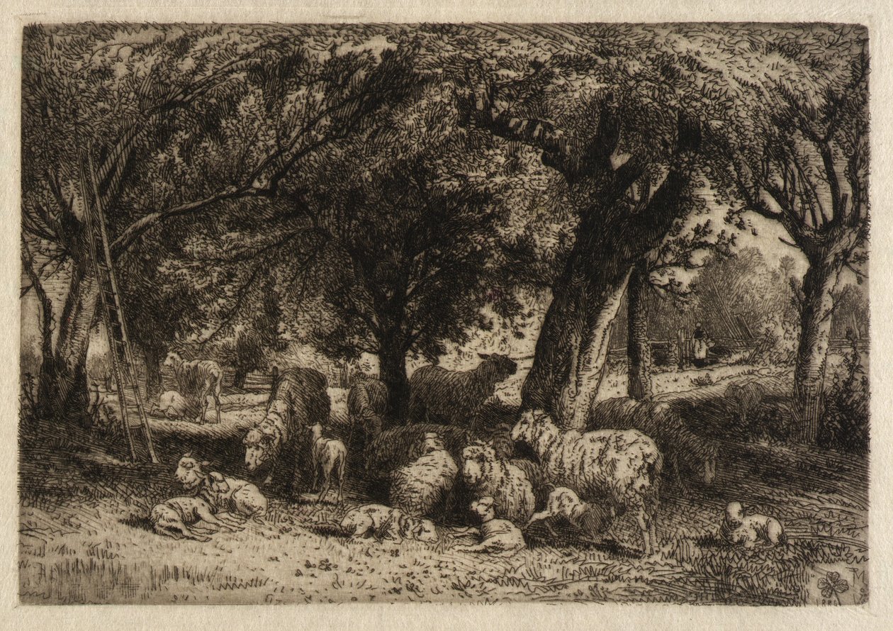 (Schafe in einem Obstgarten) von Peter Moran
