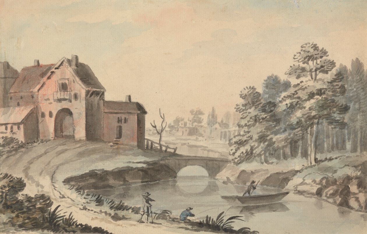 Figuren in einer Landschaft an einem Fluss von Peter Tillemans