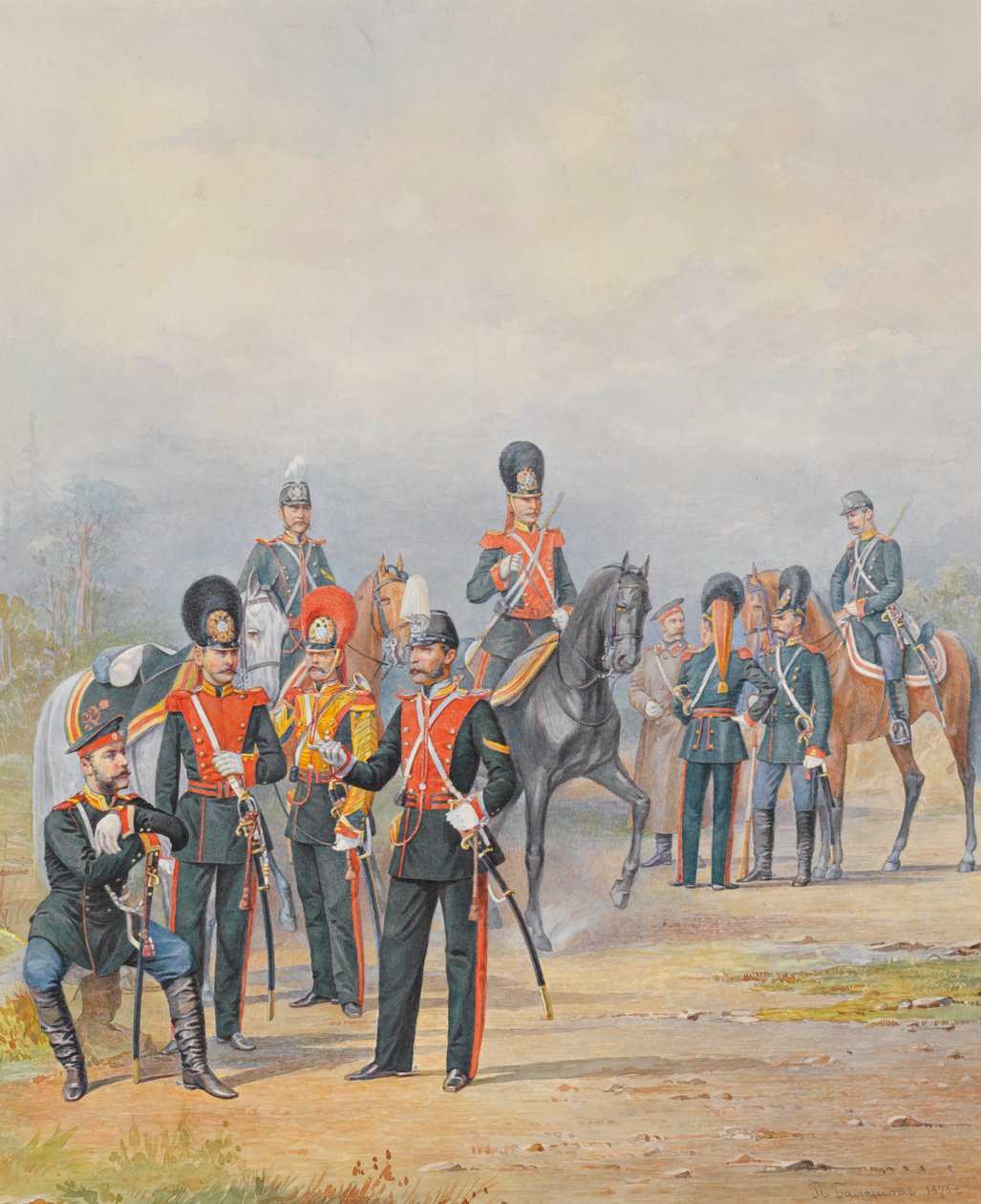 Eine Gruppe von Offizieren und Männern des Leibgarderegiments von Petr Balashov