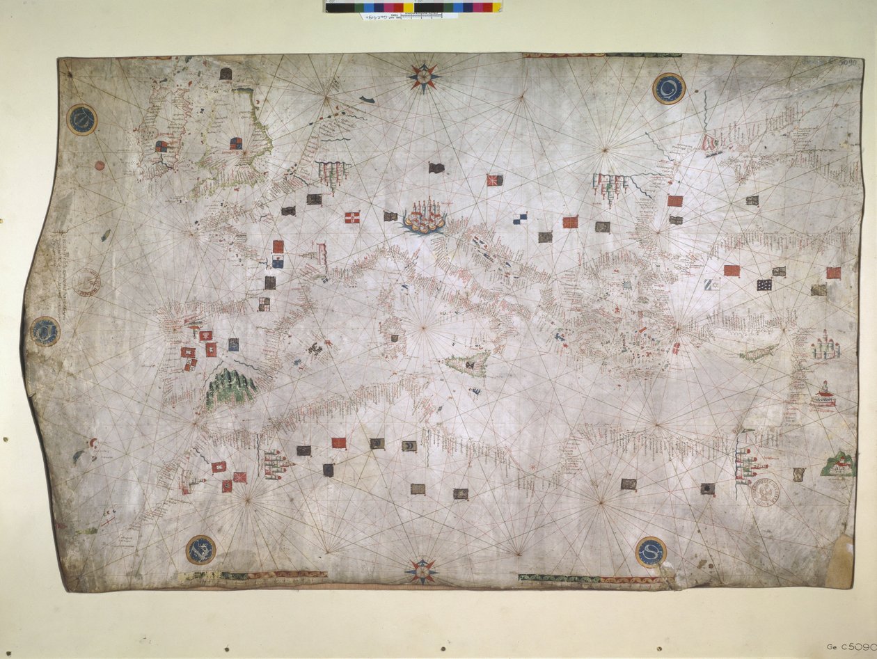 Seekarte des Nordost-Atlantiks, des Mittelmeers und des Schwarzen Meeres von Petrus Roselli