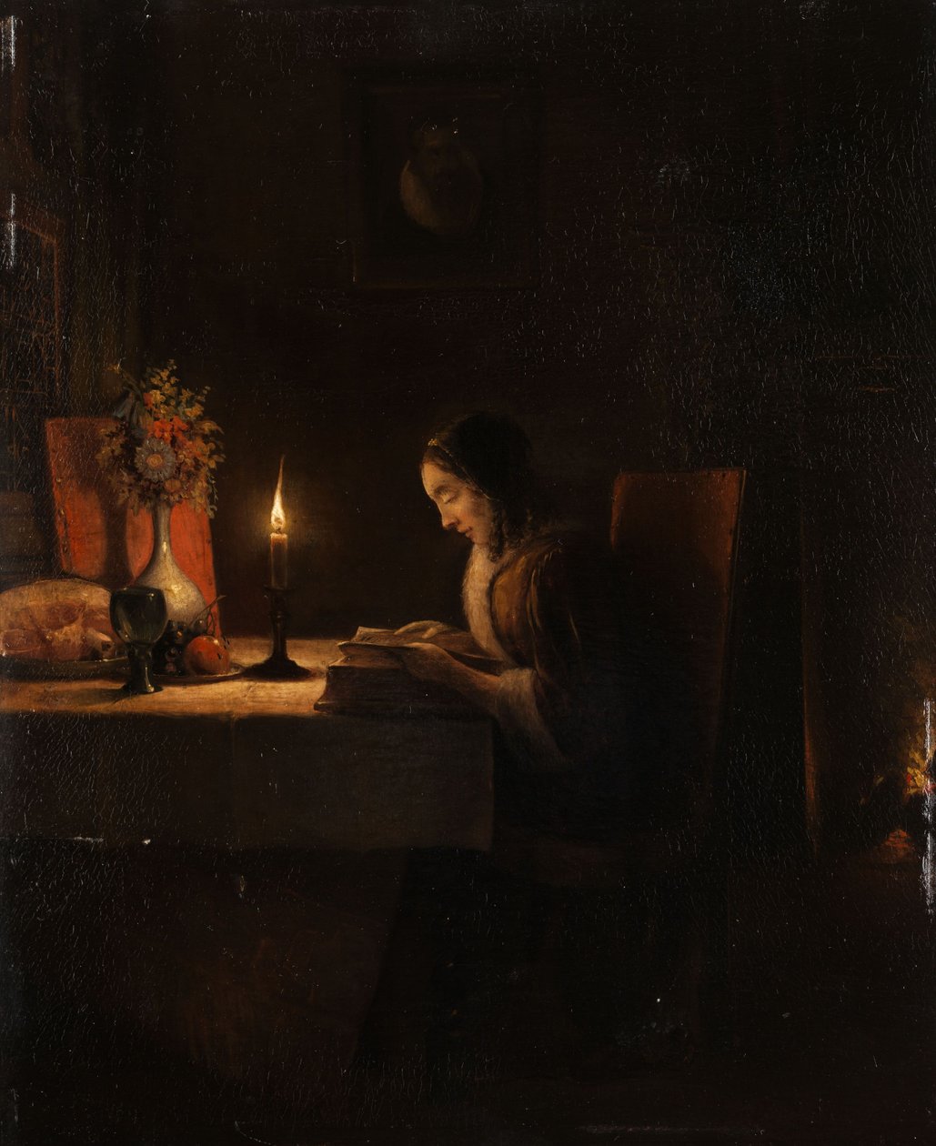 Lektüre bei Kerzenlicht von Petrus van Schendel