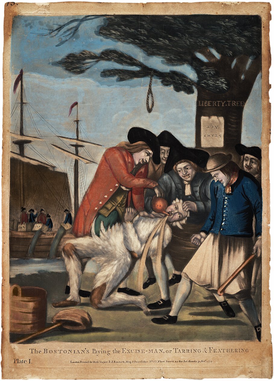 Die Bostoner zahlen dem Steuereintreiber, oder Teeren und Federn, 1774 von Philip Dawe