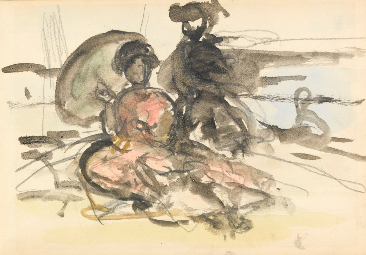 Figurenstudie: zwei Frauen, die an einem Flussufer sitzen von Philip Wilson Steer