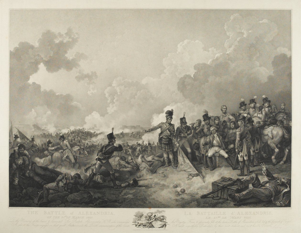 Die Schlacht von Alexandria, mit dem verwundeten General Abercrombie, 21. März 1801, graviert von A. Cardon, 1806 von Philippe Jacques de Loutherbourg