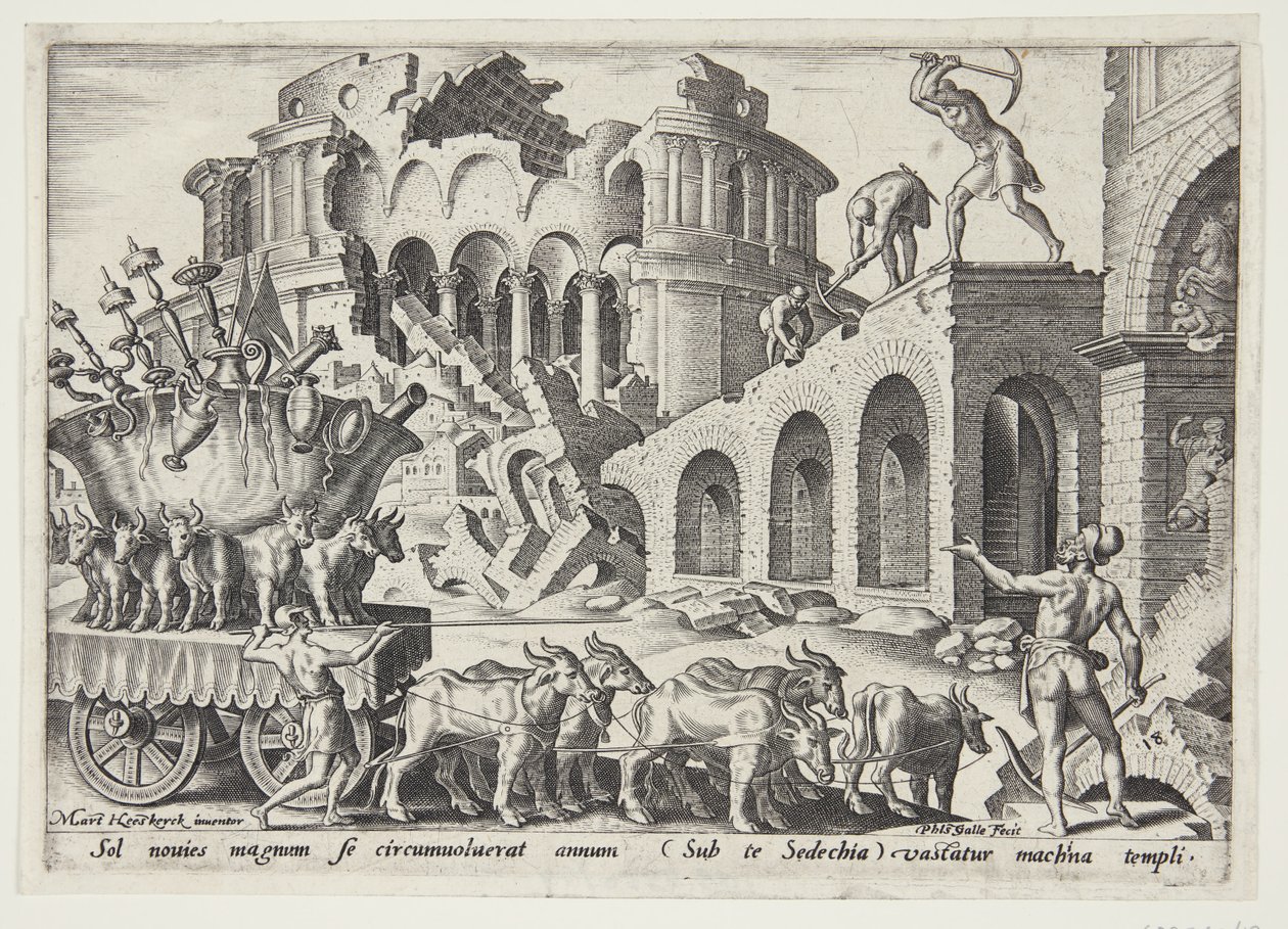 Die Chaldäer tragen die Tempelschätze fort von Philips Galle