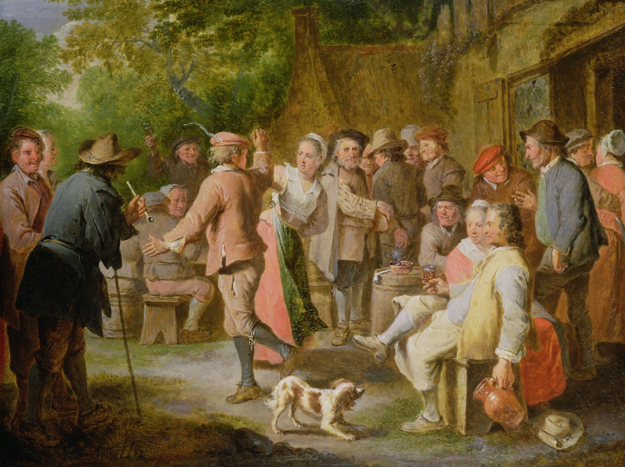 Ein Dorffest mit tanzenden Figuren von Pierre Angelis or Angillis