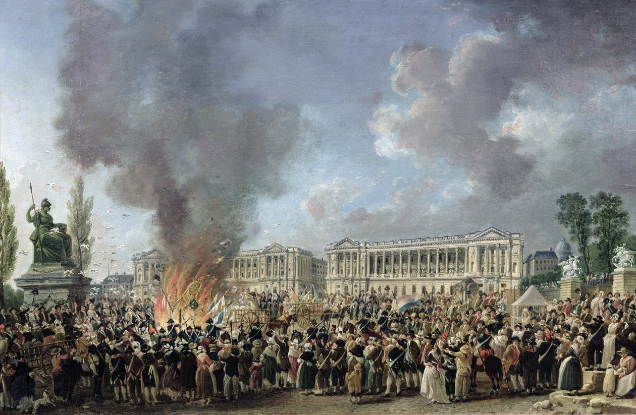Die Feier der Einheit, Zerstörung der Symbole der Monarchie, Place de la Concorde, 10. August 1793 von Pierre Antoine Demachy