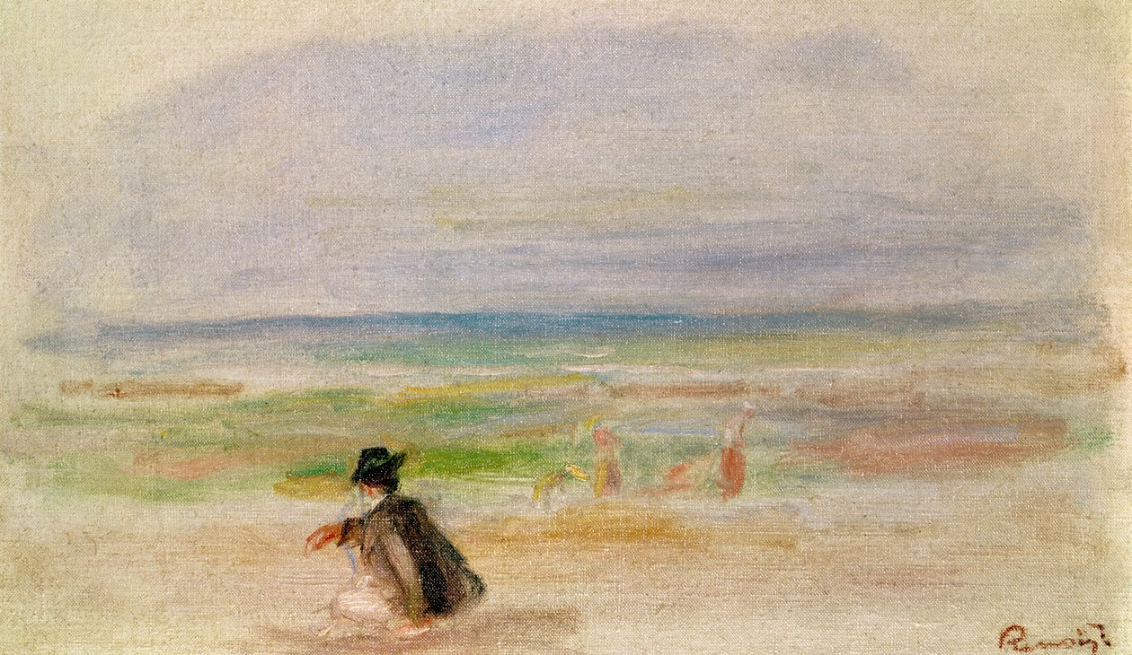 Mann in Schwarz sitzt am Strand von Pierre Auguste Renoir