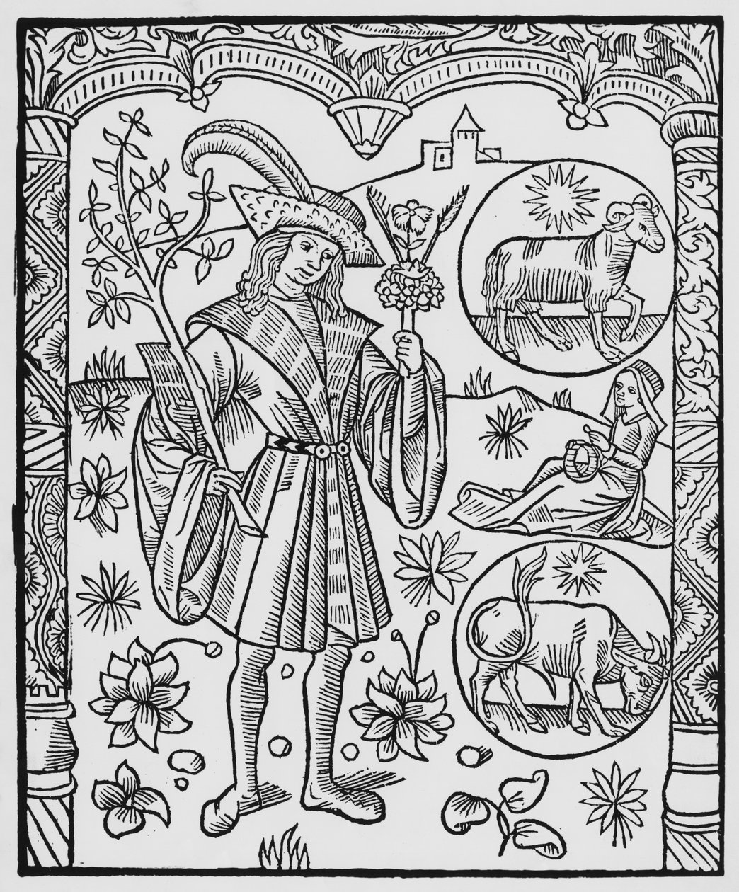 April, Blumen, Widder, Illustration aus dem 