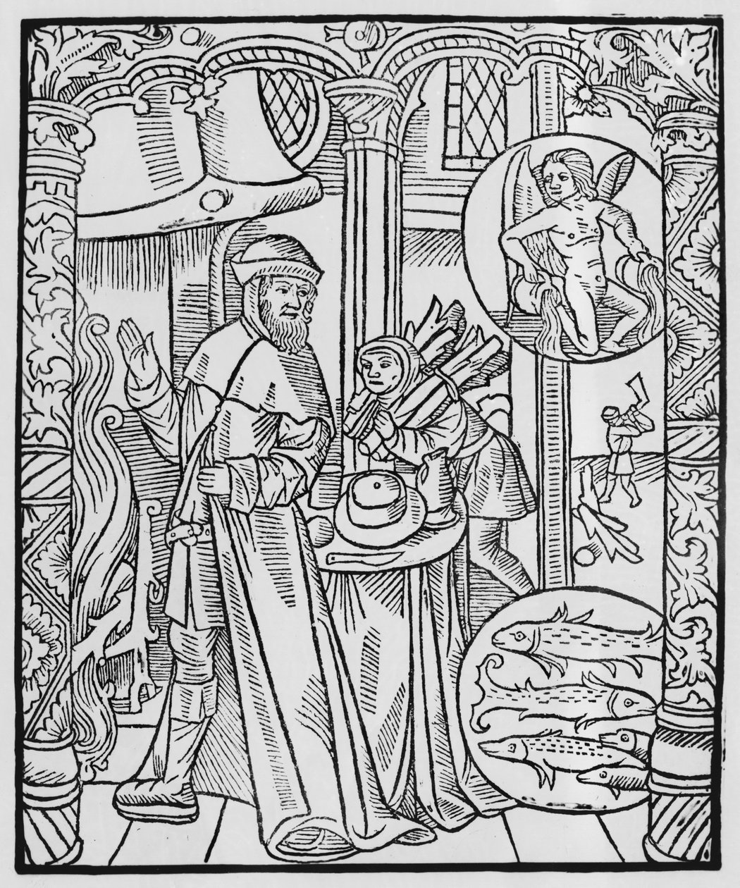 Februar, Innenszene, Wassermann, Illustration aus dem 