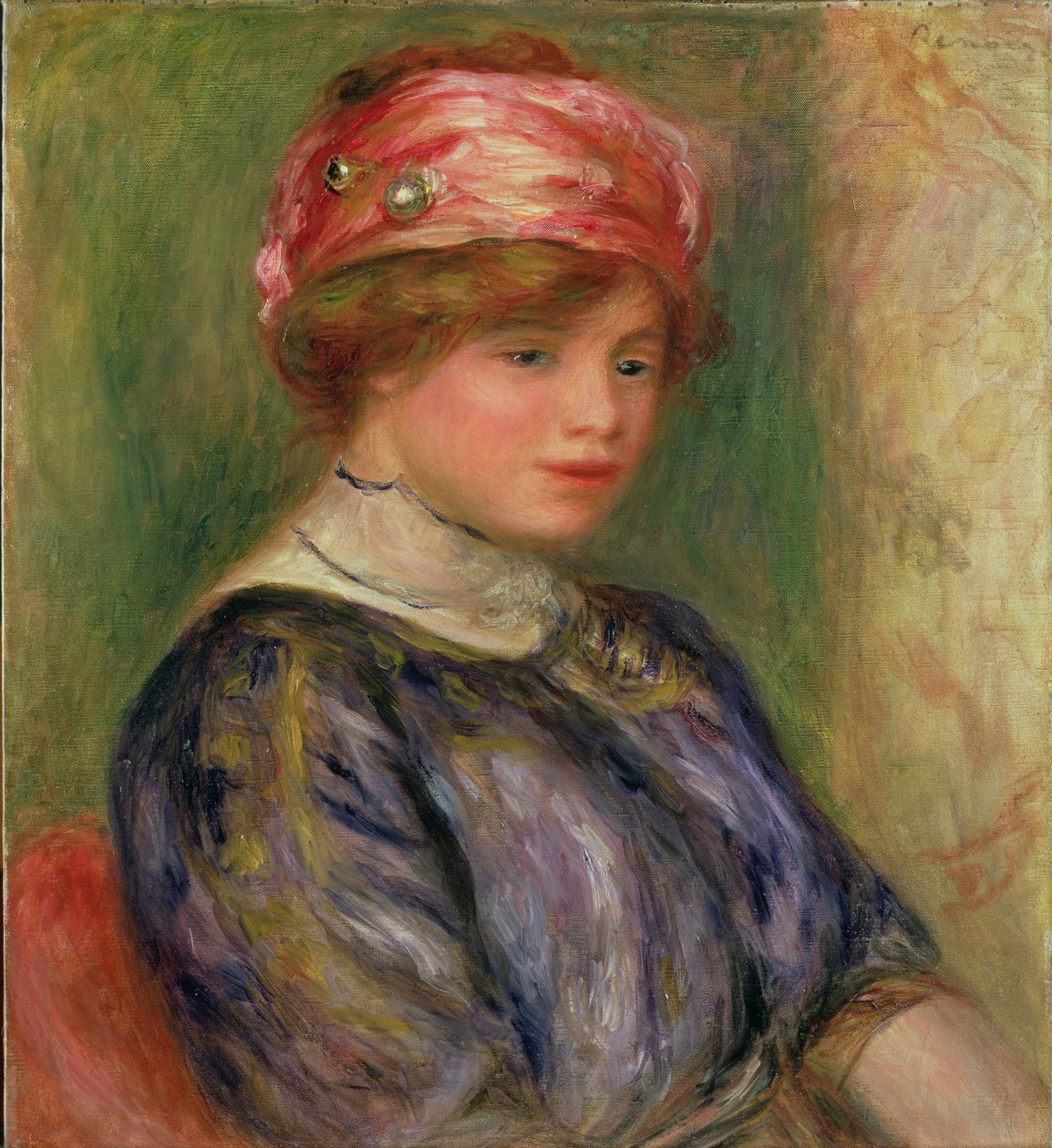 Mädchen mit einem rosa Hut von Pierre Auguste Renoir