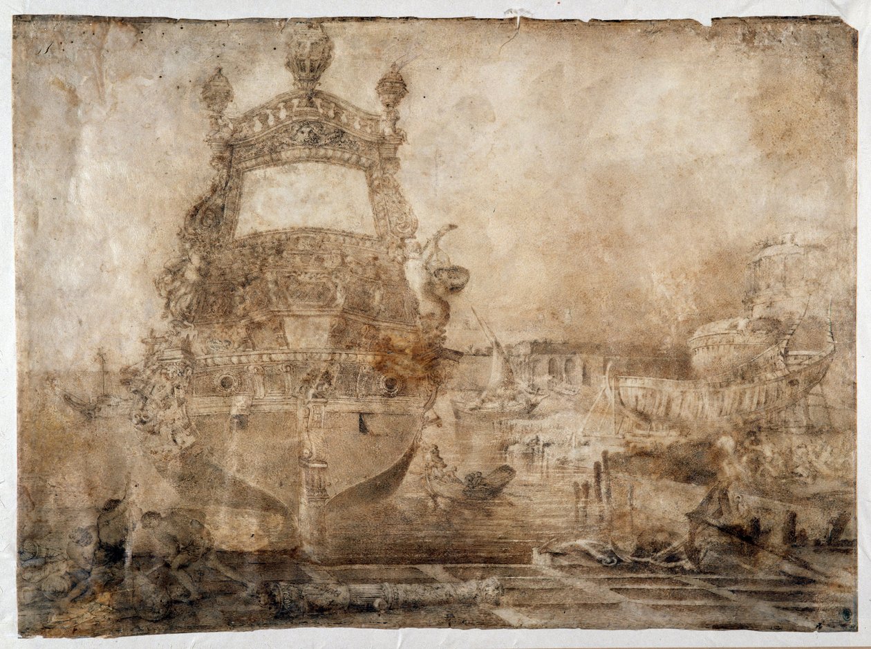 Bewaffnung eines Schiffes in der Nähe einer Werft (Sanguine) von Pierre Puget