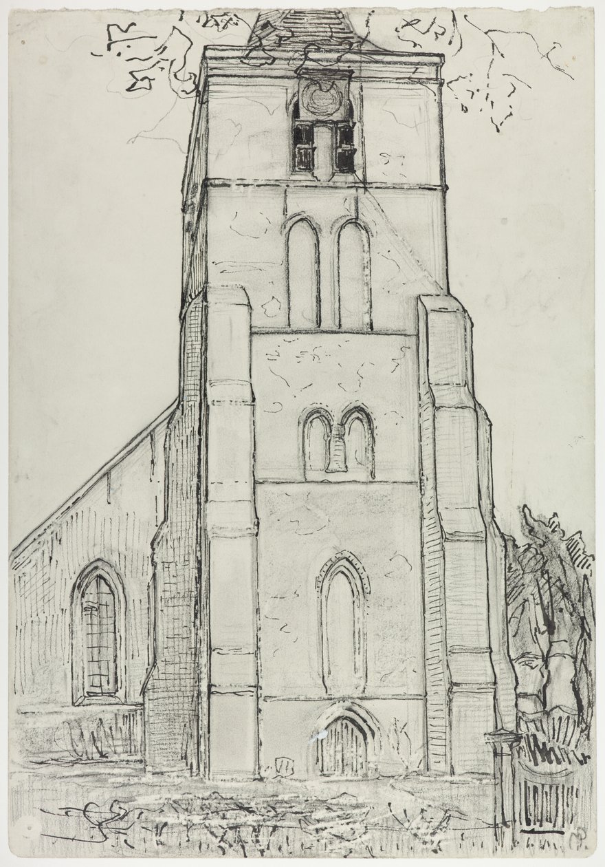 Kirchturm in Domburg, Ende 1910-Anfang 1911 von Piet Mondrian