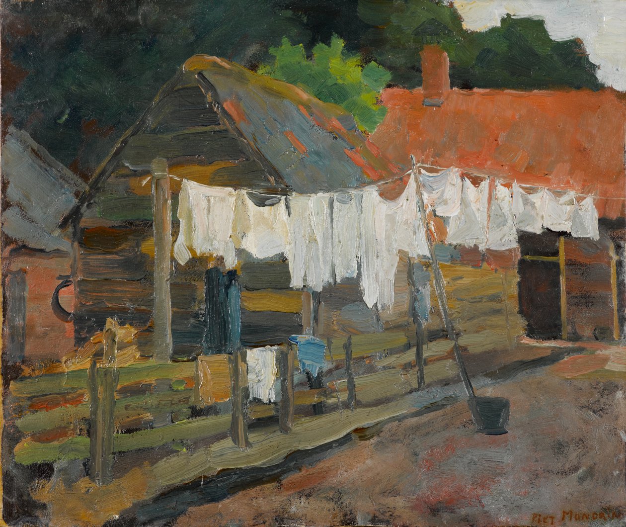 Bauernhaus mit Wäsche auf der Leine, ca. 1898 von Piet Mondrian