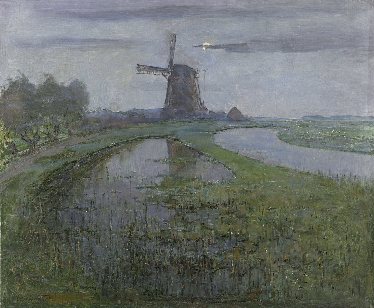 Oostzijdse Mühle am Fluss Gein bei Mondlicht von Piet Mondrian