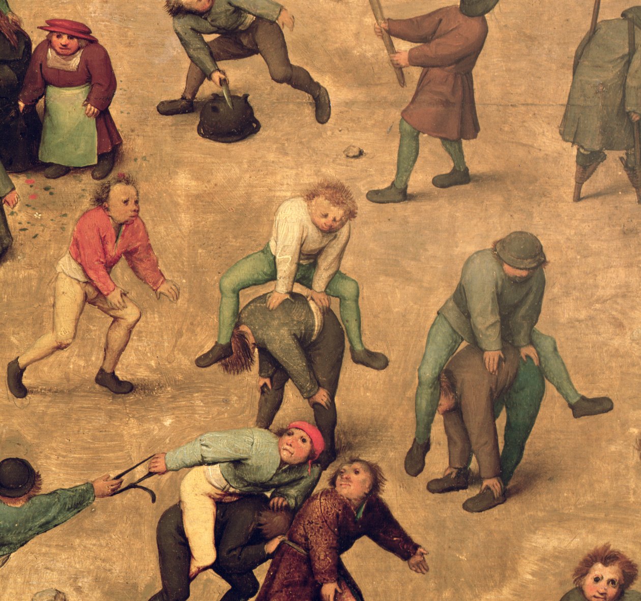 Kinderspiele: Detail von Kindern, die Bockspringen spielen, 1560 (Detail) von Pieter Bruegel the Elder