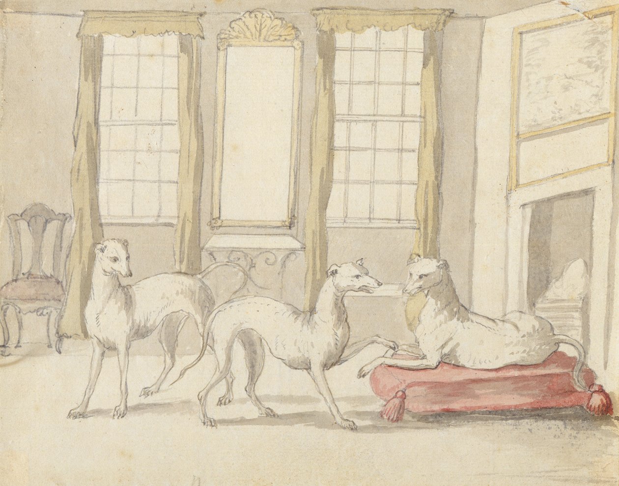Drei Windhunde in einem Raum von Pieter Casteels