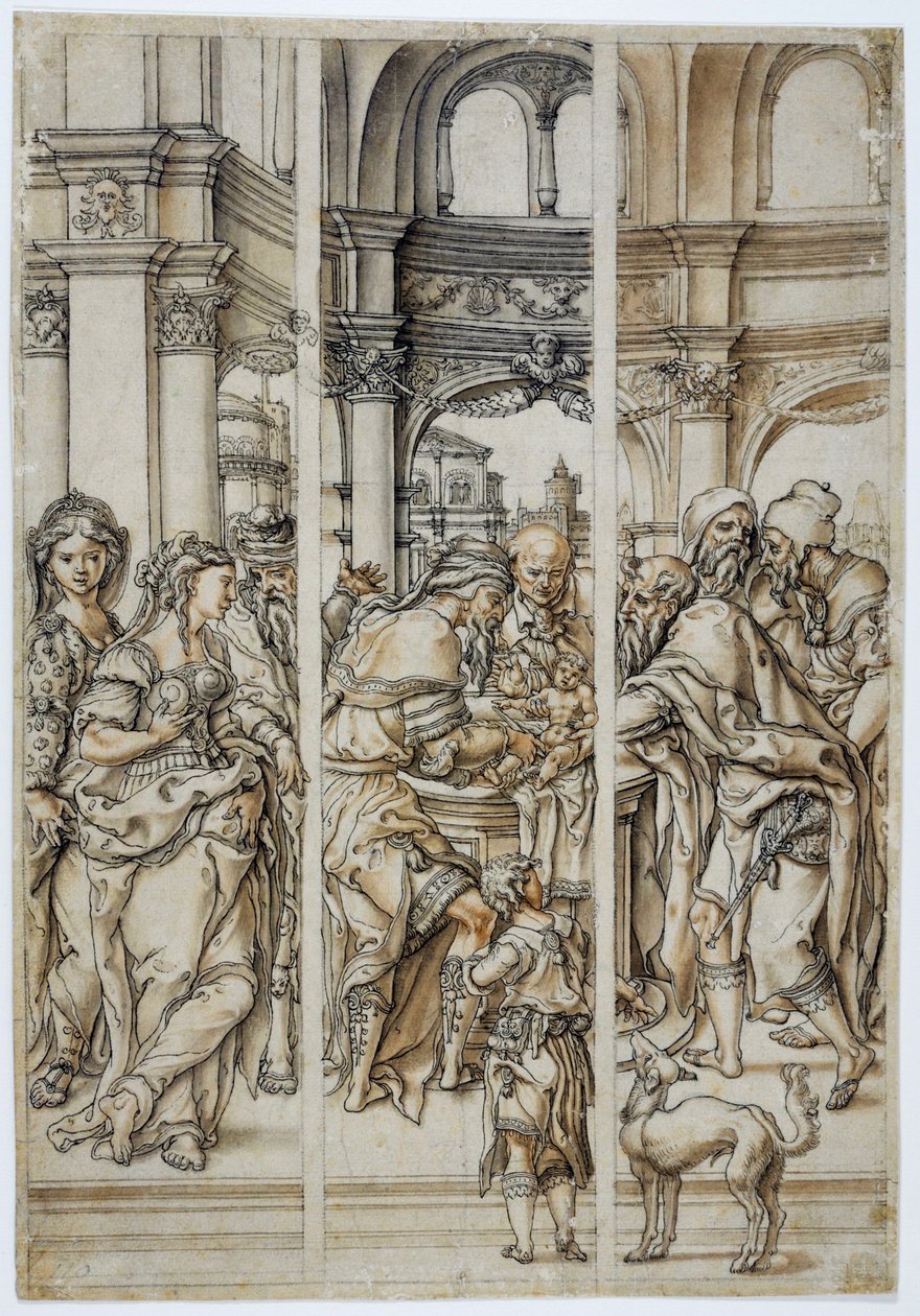 Die Beschneidung Christi, Entwurf für ein Buntglasfenster von Pieter Coecke van Aelst