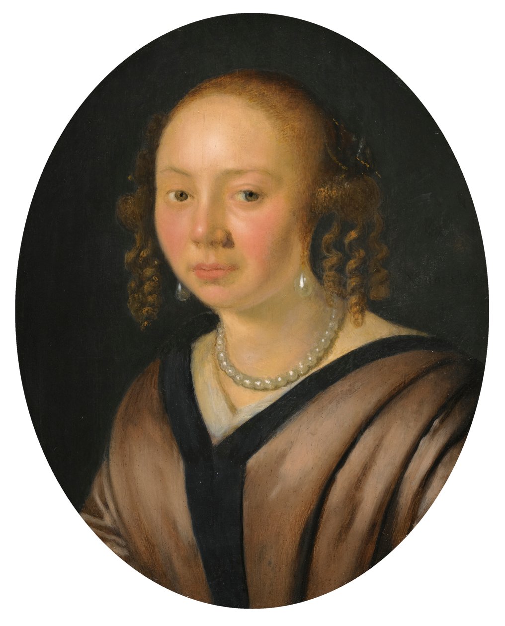 Porträt einer Dame, Kopf und Schultern mit Ohrringen und einer Halskette von Pieter Cornelisz van Slingelandt