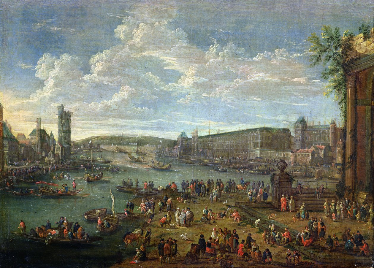 Blick auf den Louvre und den Tour de Nesles von der Île de la Cité, ca. 1673-74 von Pieter II Casteels