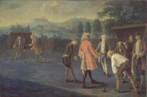 Figuren auf einem Bowling Green von Pieter Angillis