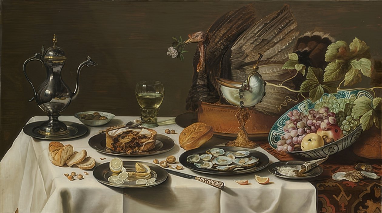 Stillleben mit Truthahnpastete von Pieter Claesz