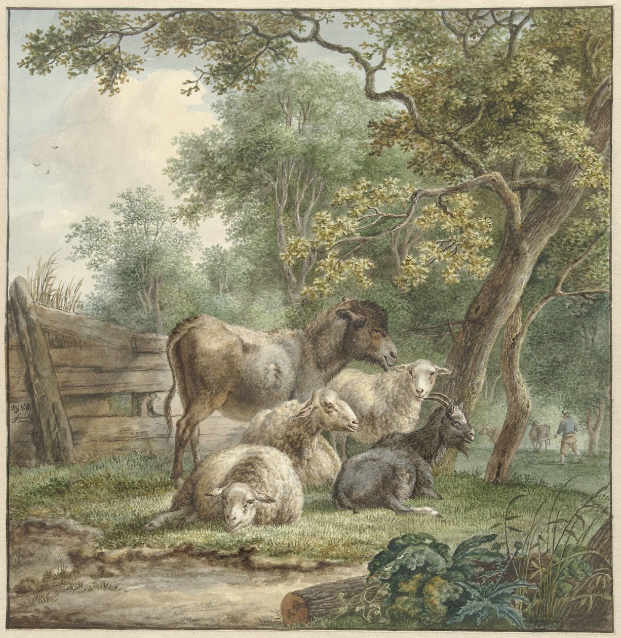 Rinder in einem Obstgarten von Pieter Gerardus van Os