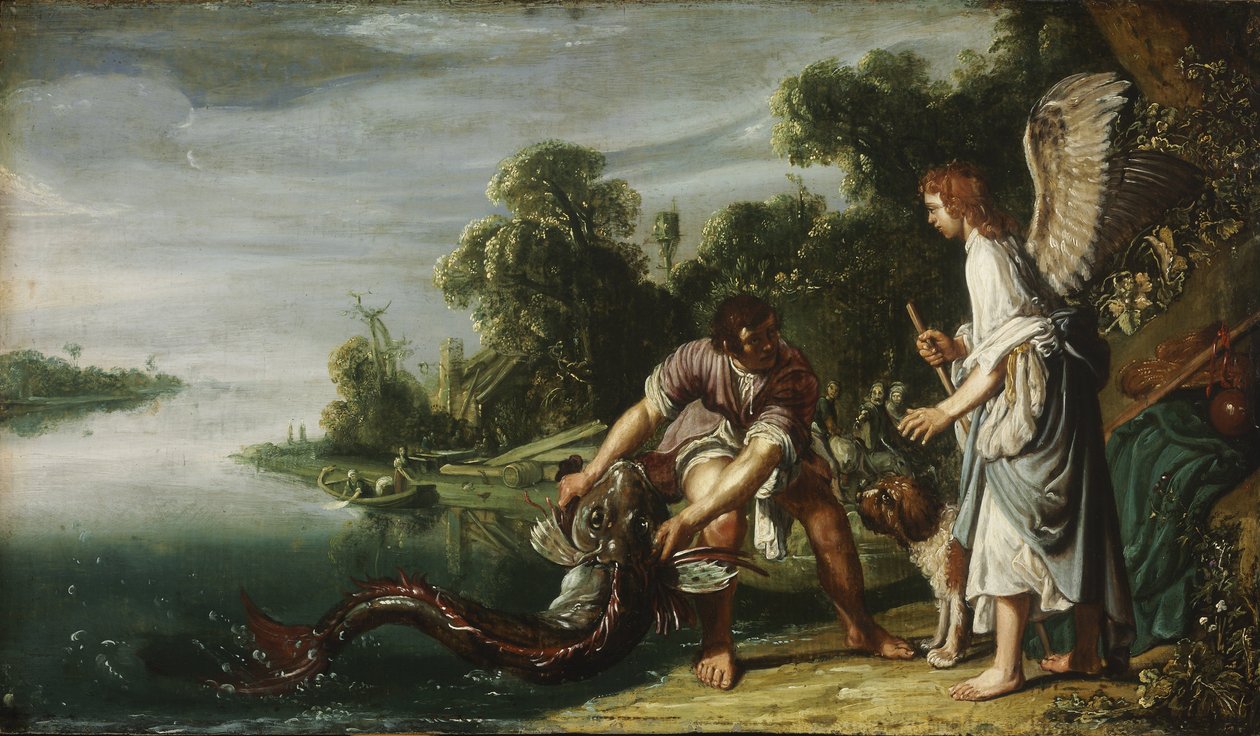 Der Engel und Tobias mit dem Fisch von Pieter Lastman