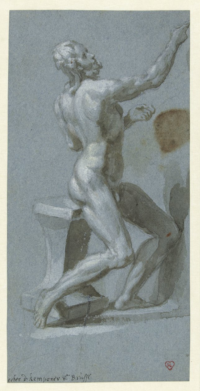 Sitzender nackter Mann, nach rechts von Pieter de Kempener